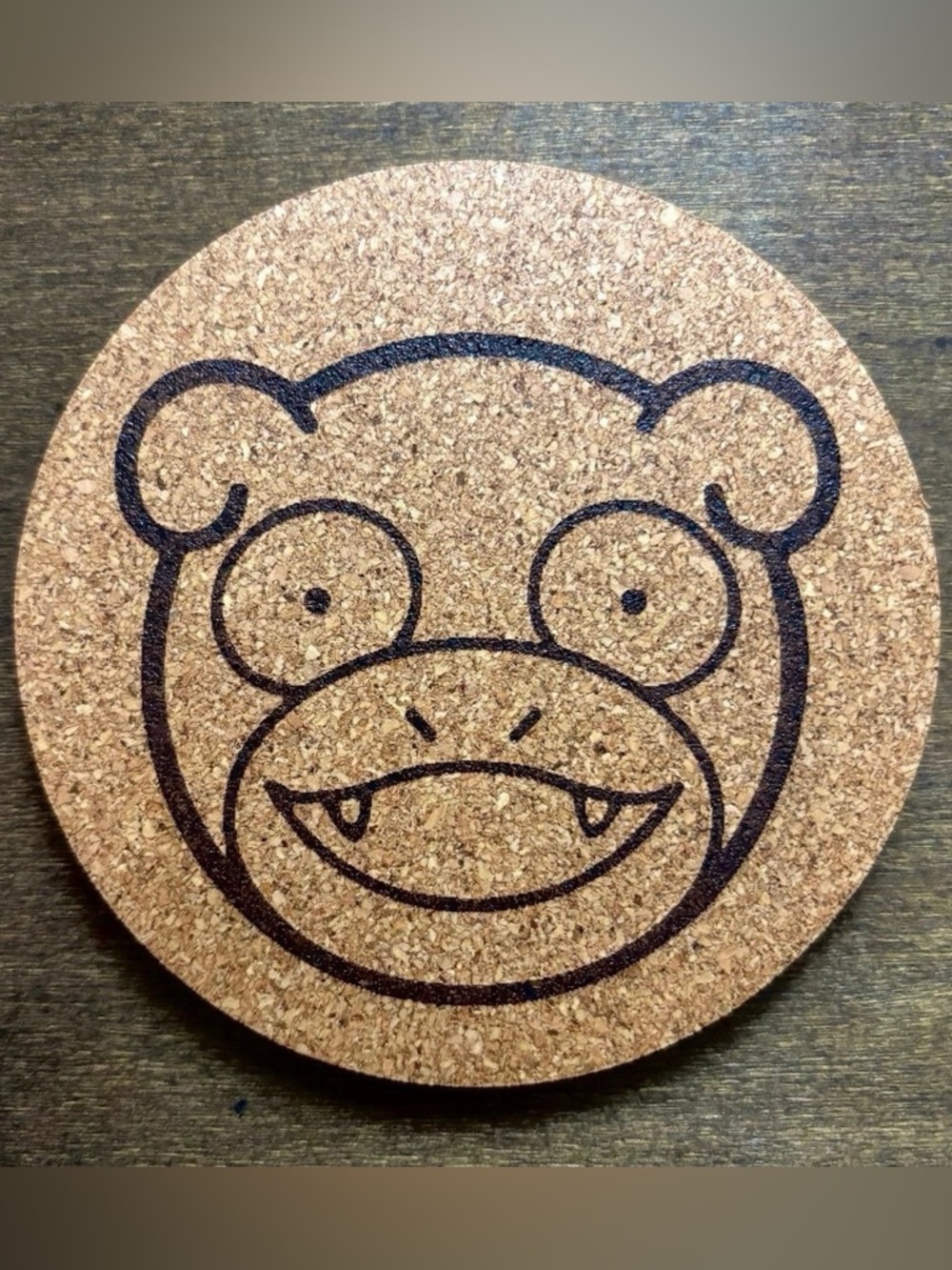 Pokemon Slowpoke Face Laser Engraved Cork Coaster